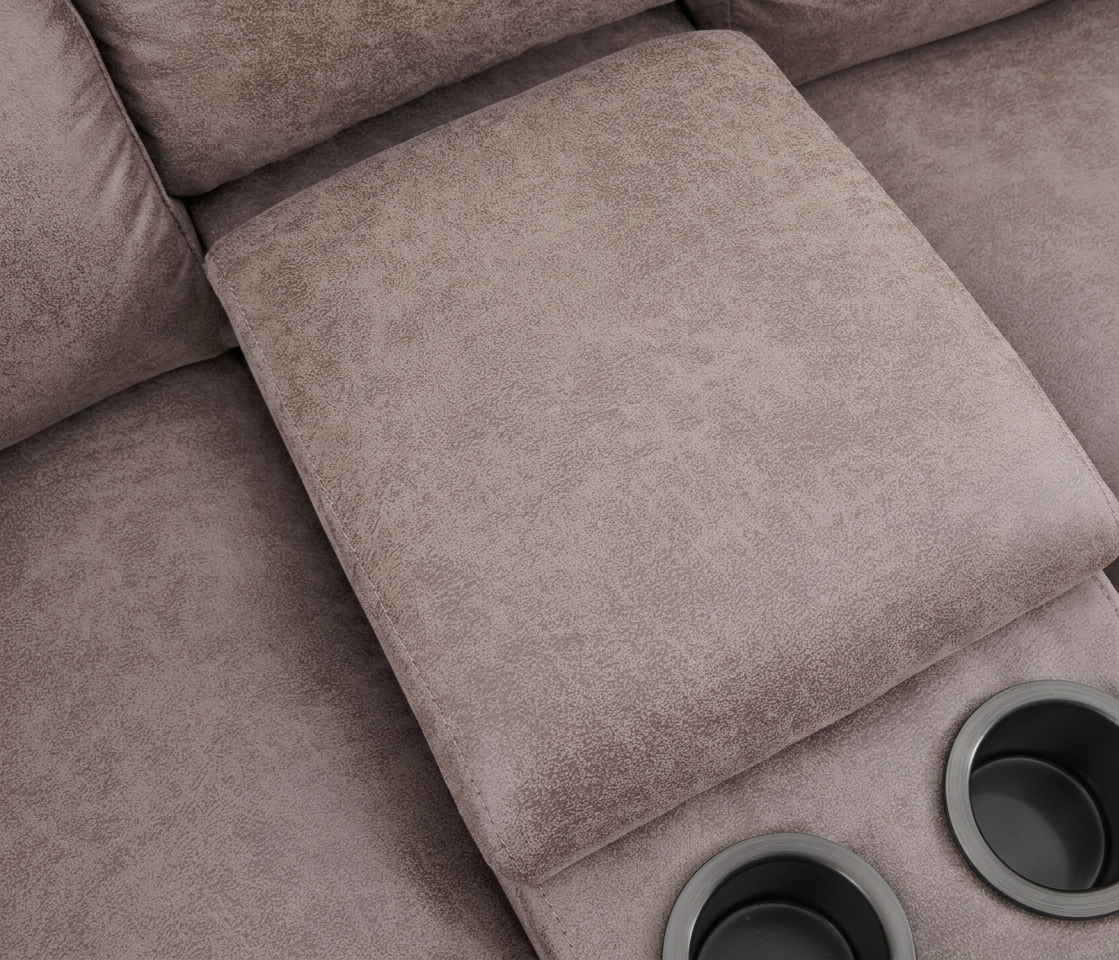 Close-up of gray textured upholstery on a recliner cushion surface