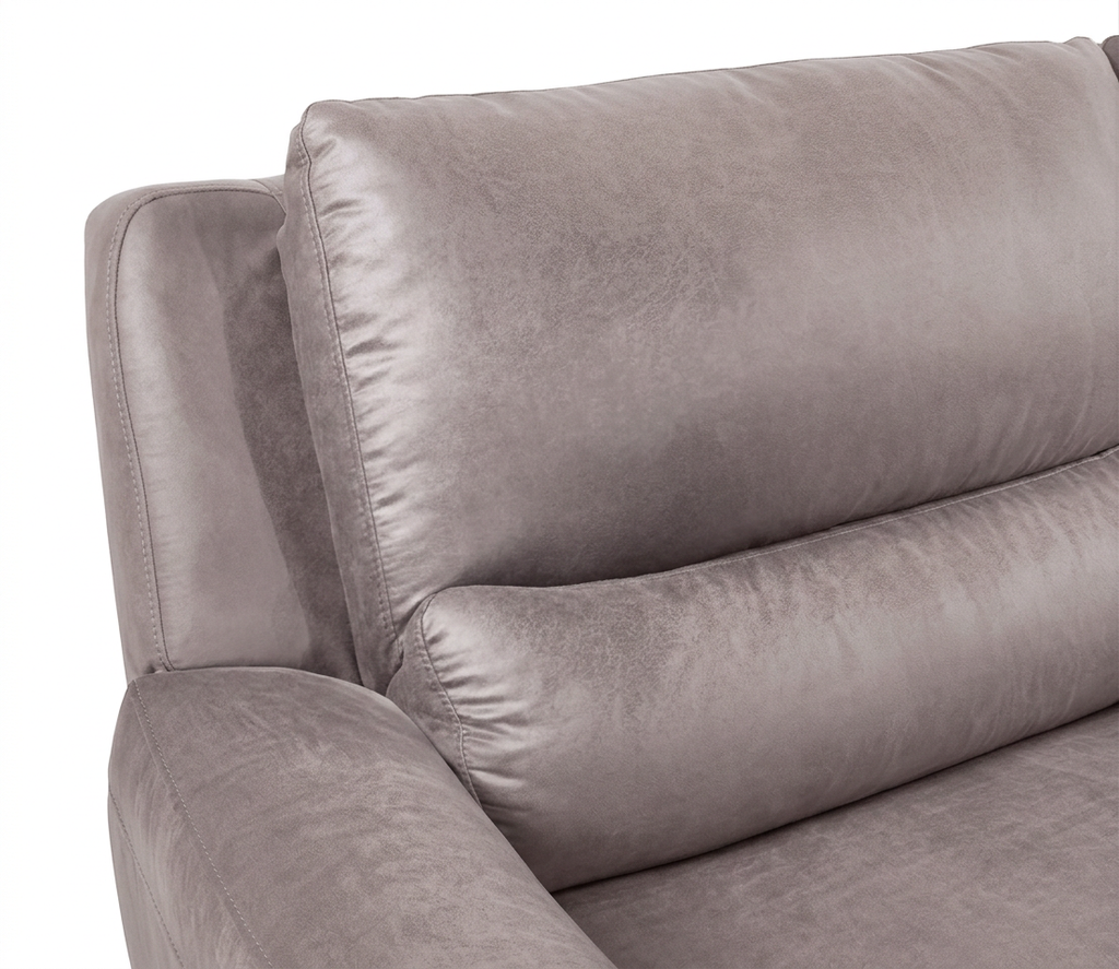 Gray fabric reclining sectional back with padded armrest