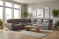 Gray modular sectional sofa with reclining seats and clean-lined armrests