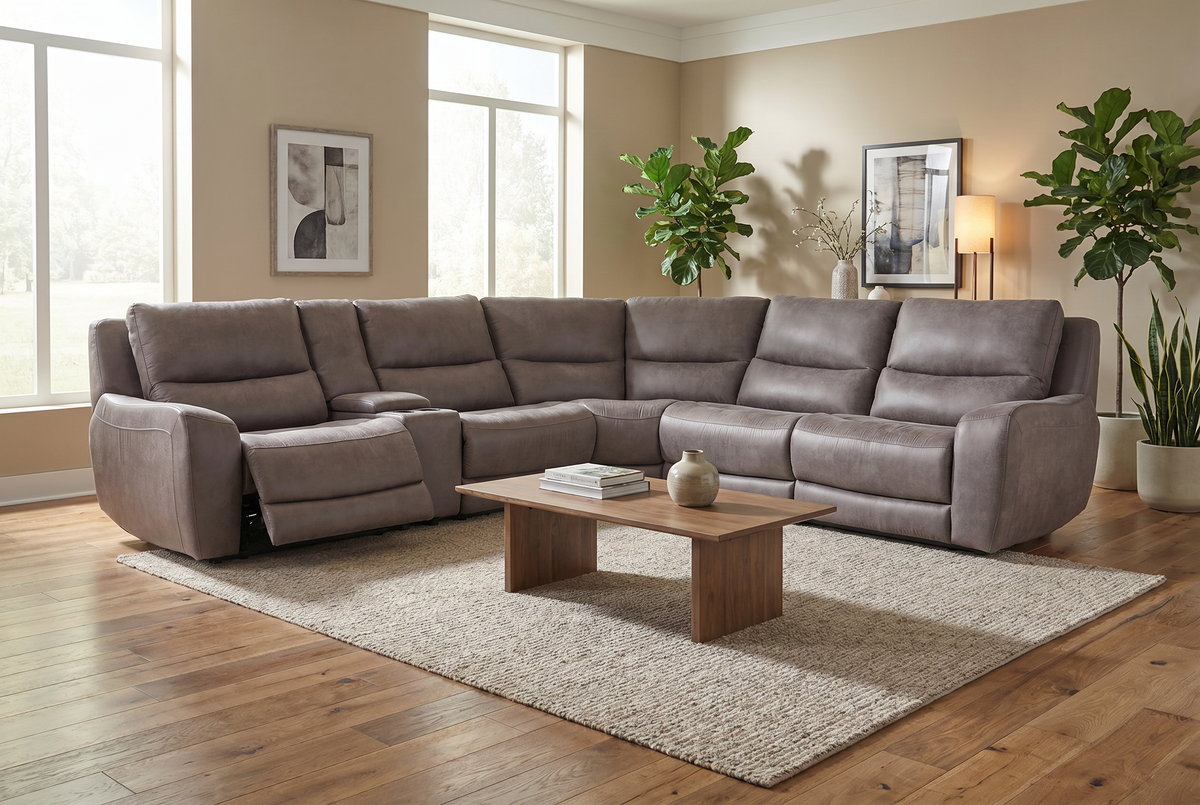 Gray modular reclining sectional with chaise and ottoman-style seats