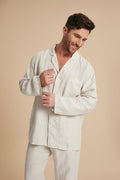 Natural hemp long-sleeve button-up pajama shirt with chest pocket