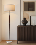 Carter floor lamp with beige fabric drum shade and dark bronze pole