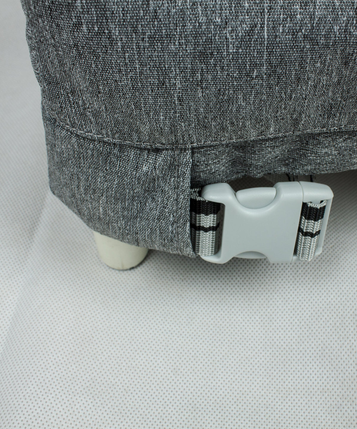 Grey fire table cover with adjustable elastic strap and plastic buckle