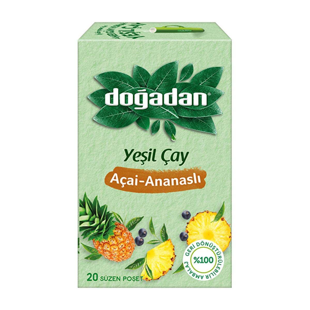 Doğadan Green Tea with Açai and Pineapple Flavor - Antioxidant Rich, Stevia Sweetened Herbal Tea