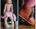 Toddler shoe bundle with pink floral easy-on Mary Janes and brown lace-up boots