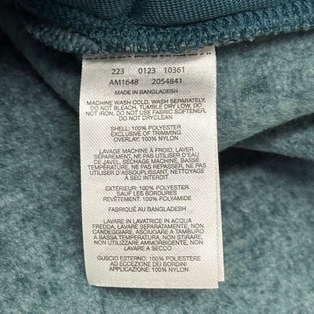 Men's teal heather fleece full-zip jacket care label tag