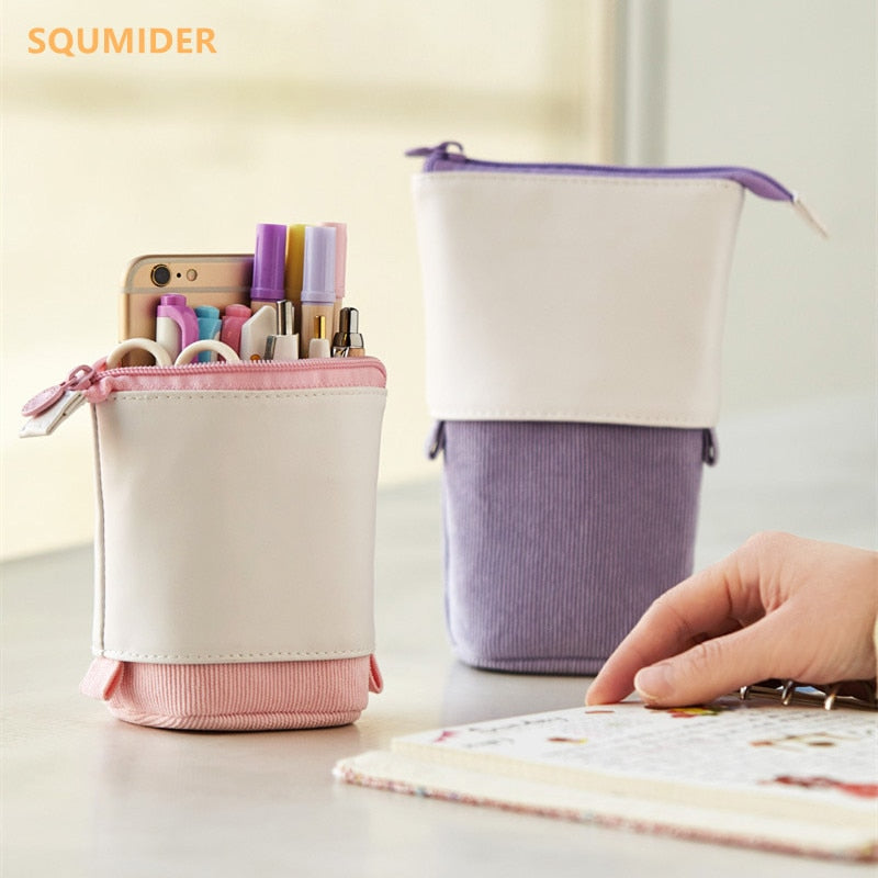 Two-color pencil case pen holder bags with zippers, holding stationery pens and pencils