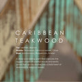 Caribbean teakwood soy candle jar label visible, with gold lid edge in blurred background.