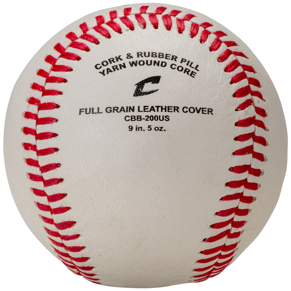 USSSA baseball, white leather cover with red stitched seams and printed specs