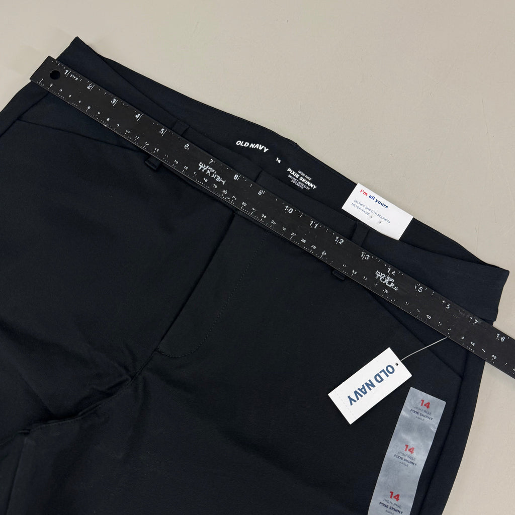 Women’s high-rise skinny ankle pants, dark black, side seam and front pocket opening