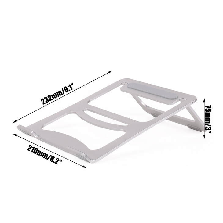 Silver foldable laptop cooling base with vented open frame and integrated handle