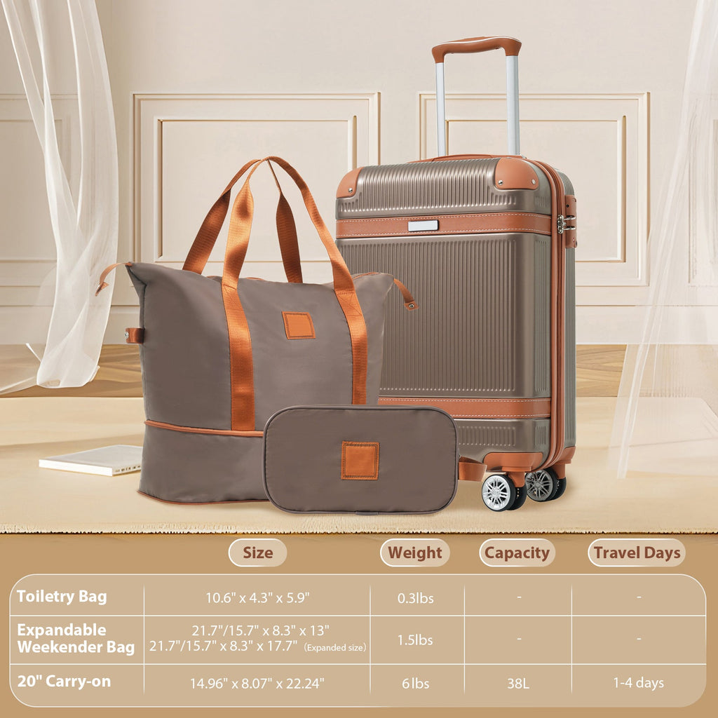 Gray copper-trim carry-on suitcase with matching duffle bag and wheels