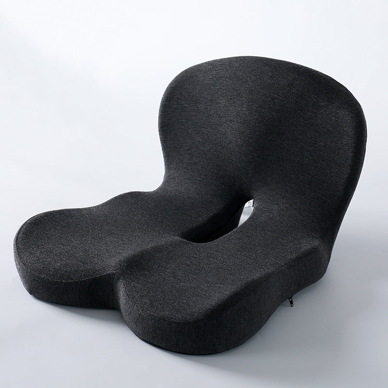 Memory foam backrest cushion, dark gray with central cutout and contoured support