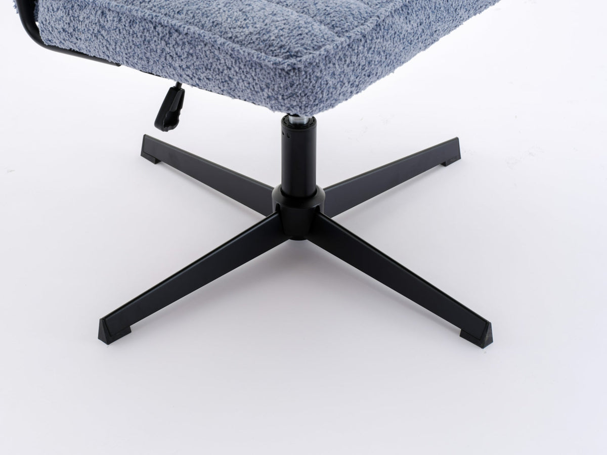 Blue padded seat corner with black five-star base and pedestal