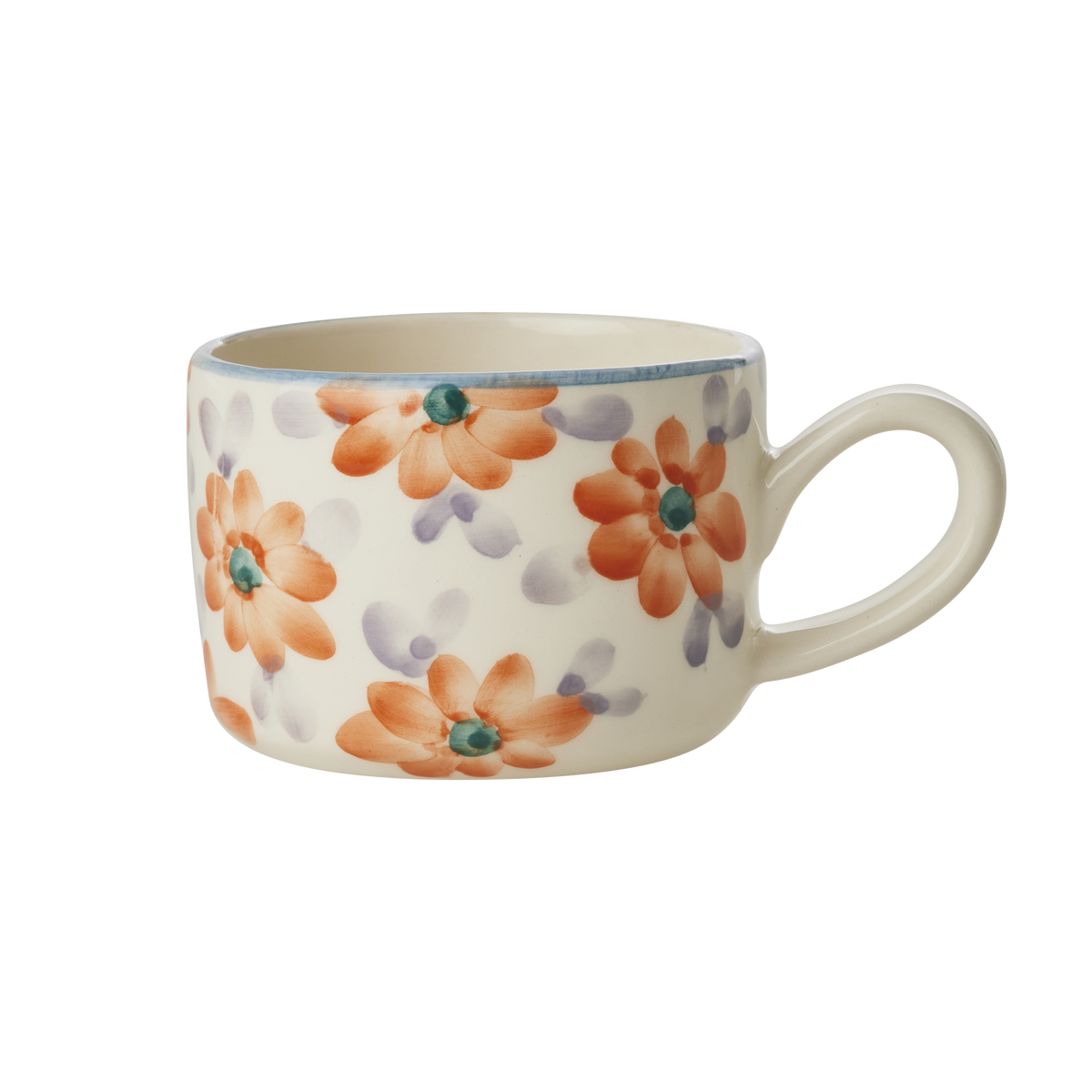 Ceramic cappuccino cup with hand-painted orange flowers, 6.7 oz