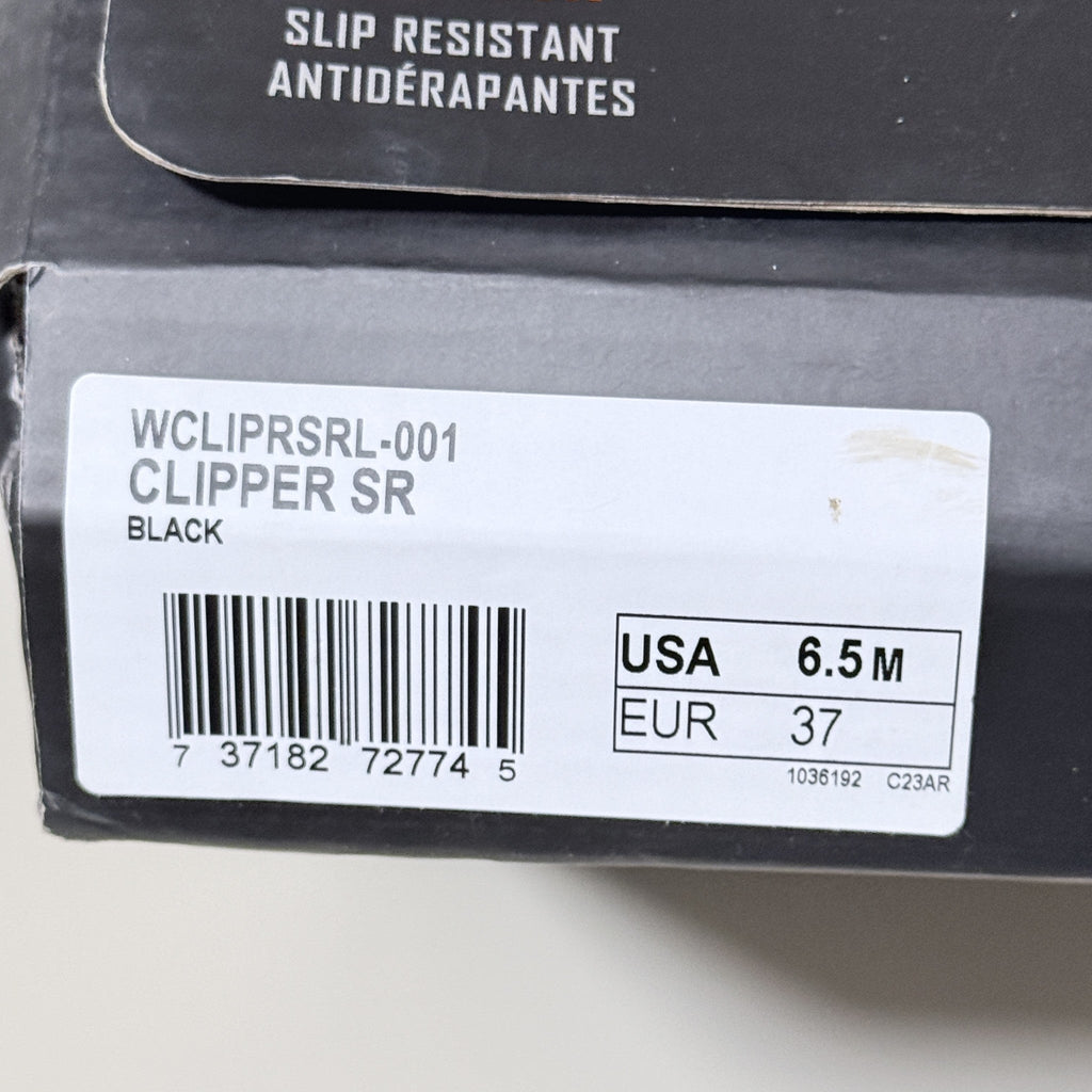 Lugz Clipper SR slip resistant shoe size label, black 6.5 M (37 EUR)