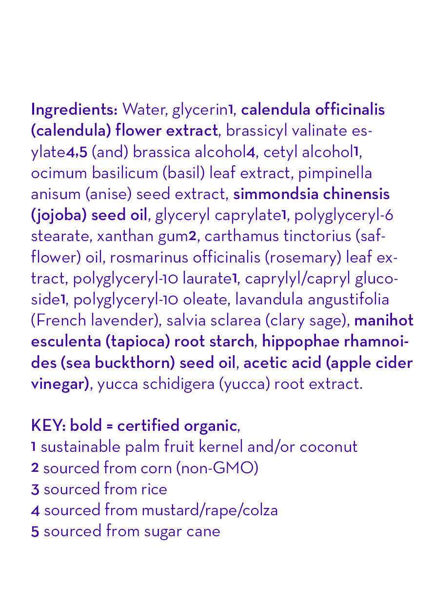 Close-up ingredients and key panel for California Kids Calendula hair conditioner