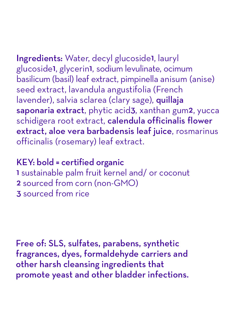 Bubble bath ingredient panel with ingredient list text