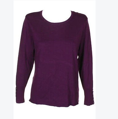 Women’s studded-cuff henley sweater, long sleeve plum/burgundy knit (flat view)