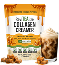 Salted caramel collagen creamer pouch with 11g collagen per serving and caramel pieces