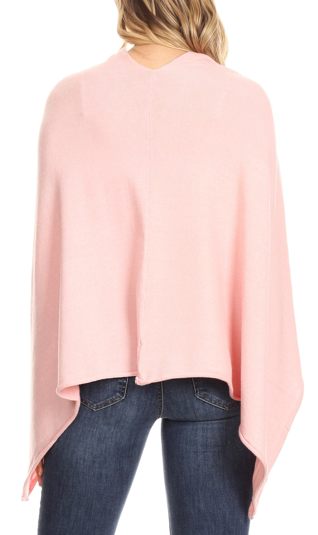 Lightweight pink cape poncho, open drape back, relaxed fit