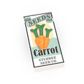 Carrot seed packet for minifig tile, illustrated vegetable seeds packet.