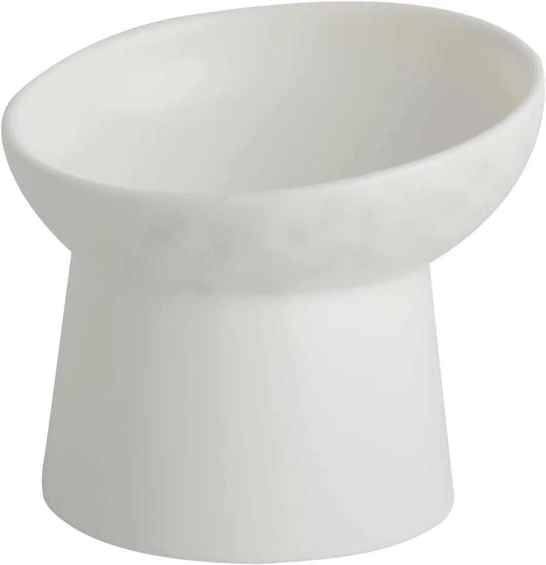 White raised tilted ceramic cat bowl with smooth round feeding dish