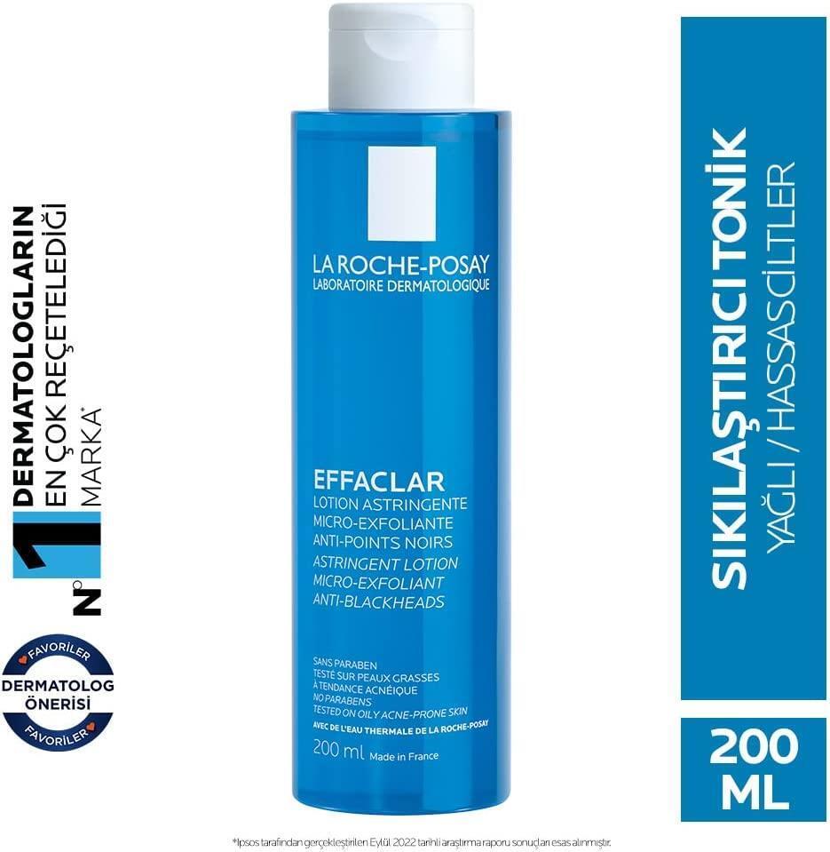 Effaclar face toner bottle with 200 mL panel, blue bottle and white cap