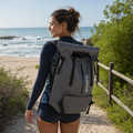 Waterproof backpack 30L in dark gray, with padded straps and front zip pocket