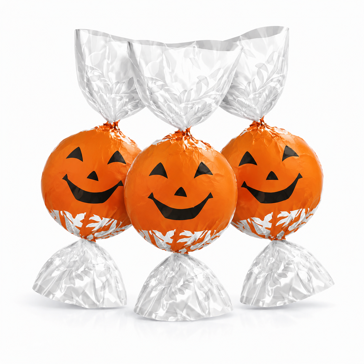 Milk chocolate truffles in orange pumpkin-shaped bag twist ties