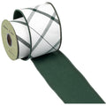 Checkered ribbon roll, 4 in wide, white with green and gray plaid