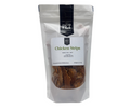 Chicken jerky strips for dogs in resealable pouch, labeled Chicken Strips.