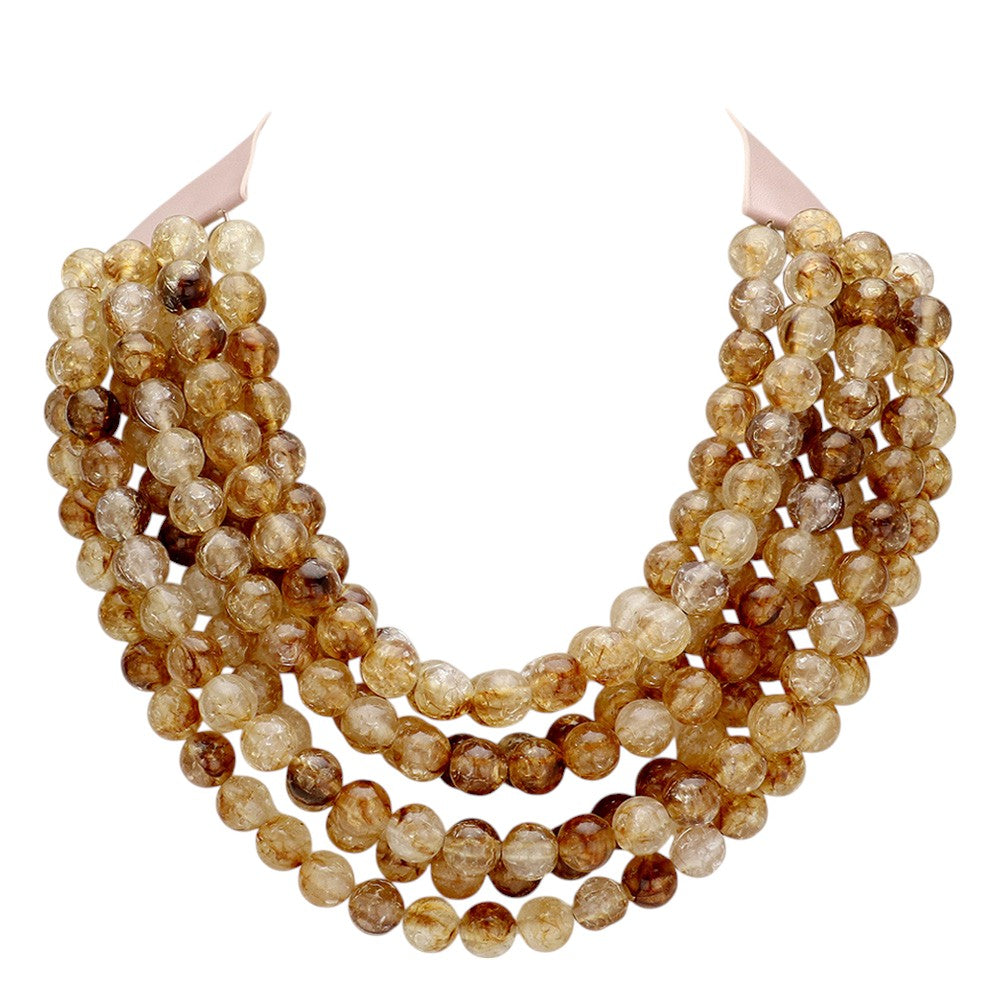 Chunky multi-strand beaded statement necklace with golden-brown round beads