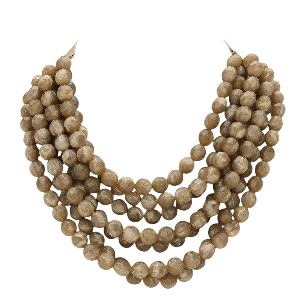 Chunky multi-strand beaded statement necklace with tan round bead strands
