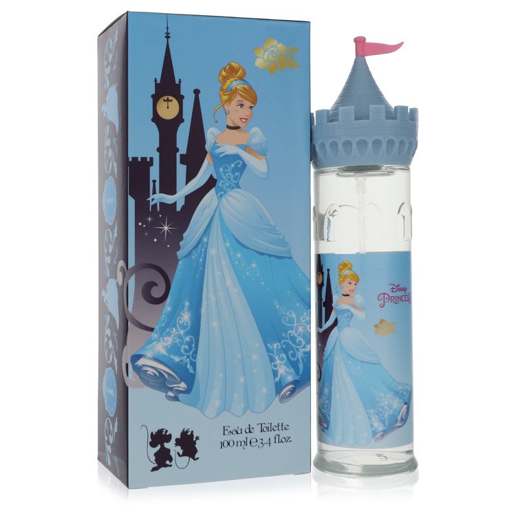 Cinderella eau de toilette spray, 3.4 oz, with blue castle-themed bottle and box