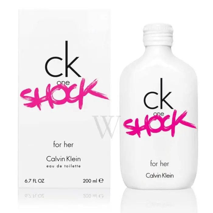 White CK One Shock for her EDT spray bottle with pink “shock” logo