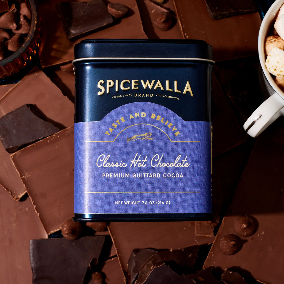 Spicewalla Classic hot chocolate cocoa blend tin, front label visible