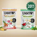 Organic ginger variety supplement pack in white pouch with colorful flavor icons and 21 count