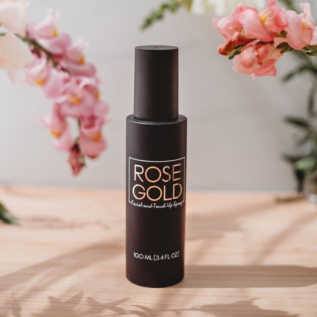 Rose Gold facial tanning mist bottle, matte black with spray cap, 100 mL
