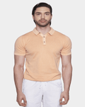 Mercerized cotton polo shirt in creamsicle orange, short sleeves, button placket