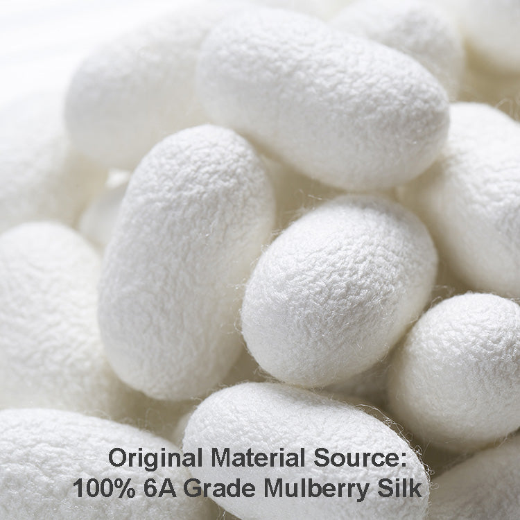 White 6A mulberry silk texture close-up with soft fluffy spheres