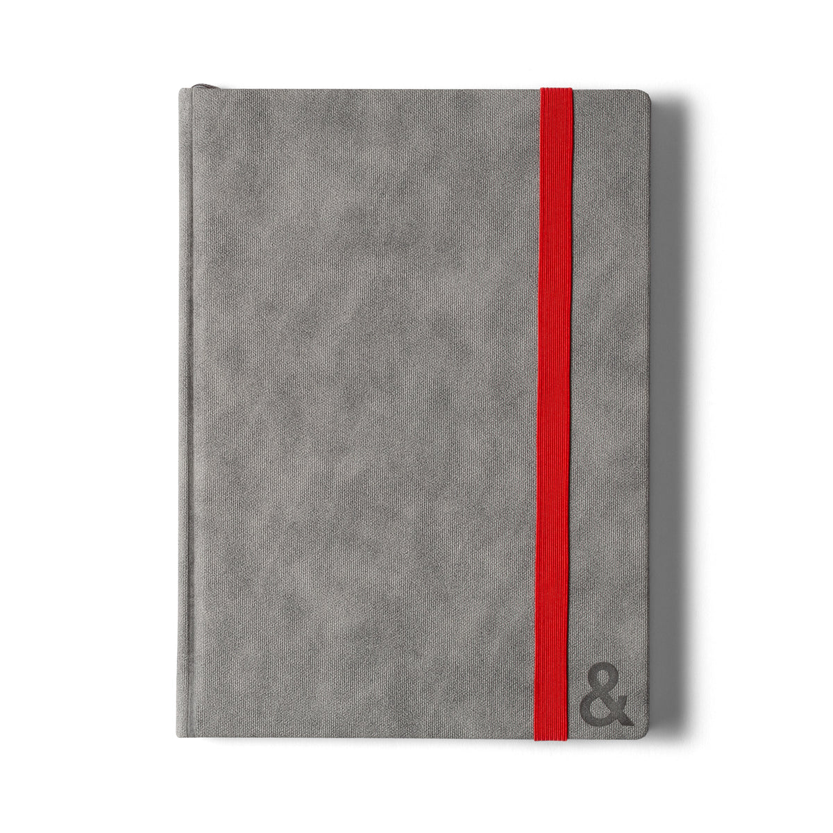 Gray habit system planner with red vertical ribbon bookmark on front cover