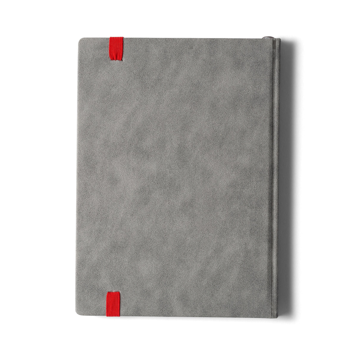 Gray habit system planner with red ribbon tabs at top and bottom on cover
