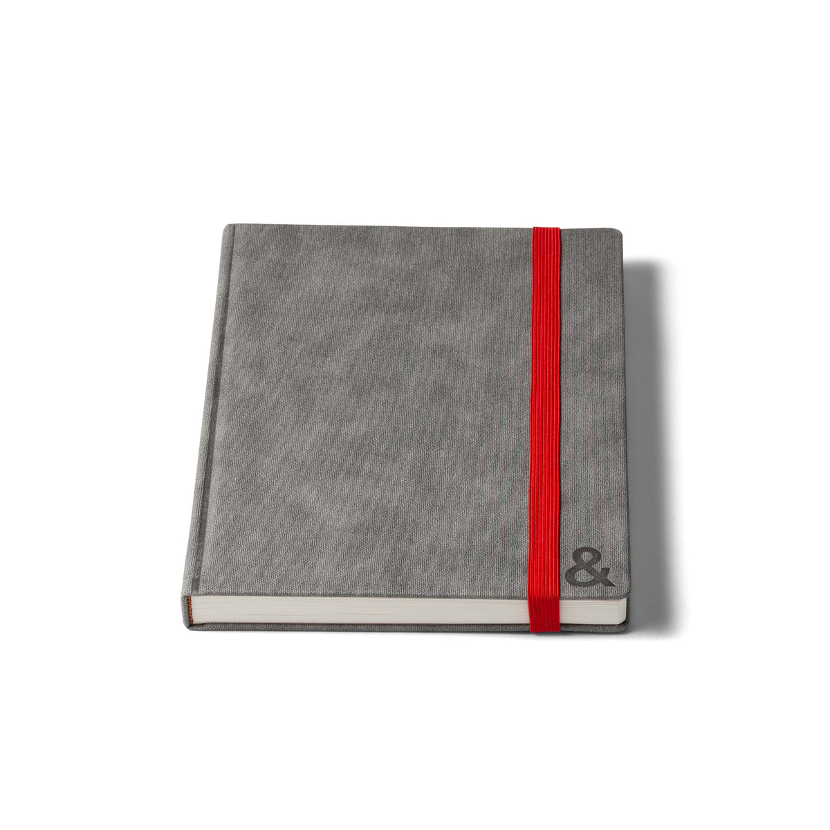 Gray habit system planner with red vertical ribbon and corner edge detail