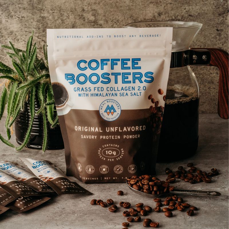 Coffee booster powder pouch, original unflavored collagen with electrolytes, front view
