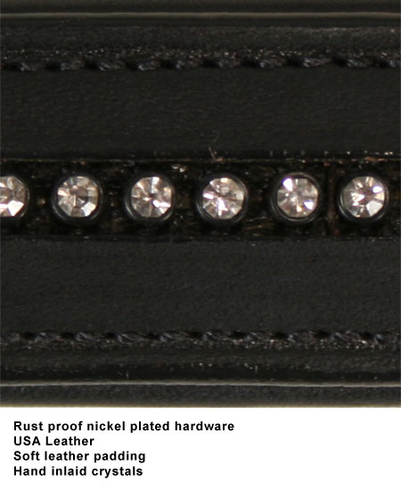Crystal studs in a black leather dog collar inlay row