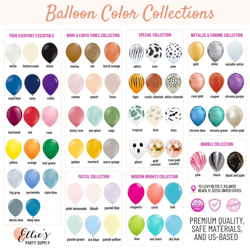 Woodland fall balloon garland kit balloon color collections chart with multiple color swatches