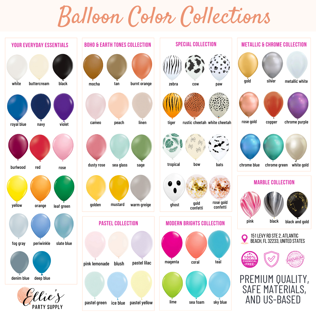 Woodland fall balloon garland kit balloon color collections chart with multiple color swatches