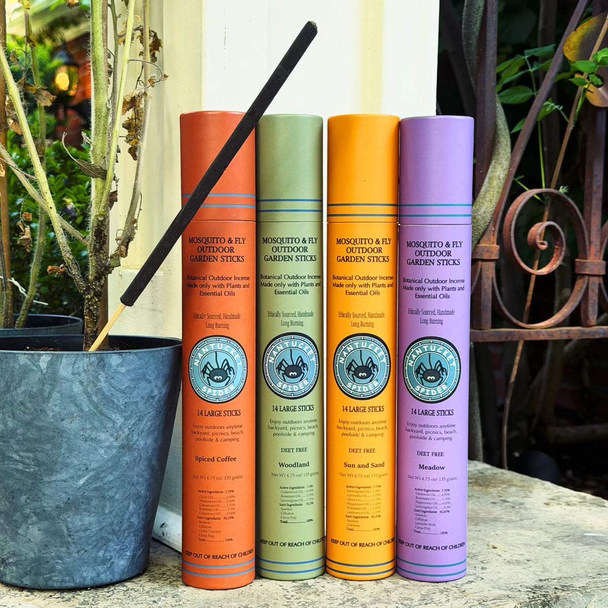Outdoor garden incense stick set, assorted colored tubes with black incense sticks