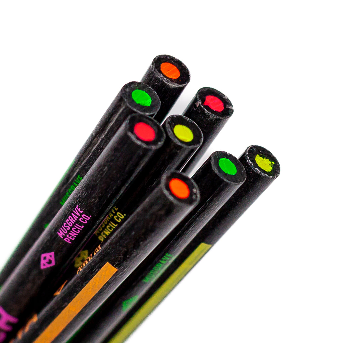 Highlighting pencils bundled together with exposed colored chisel tips